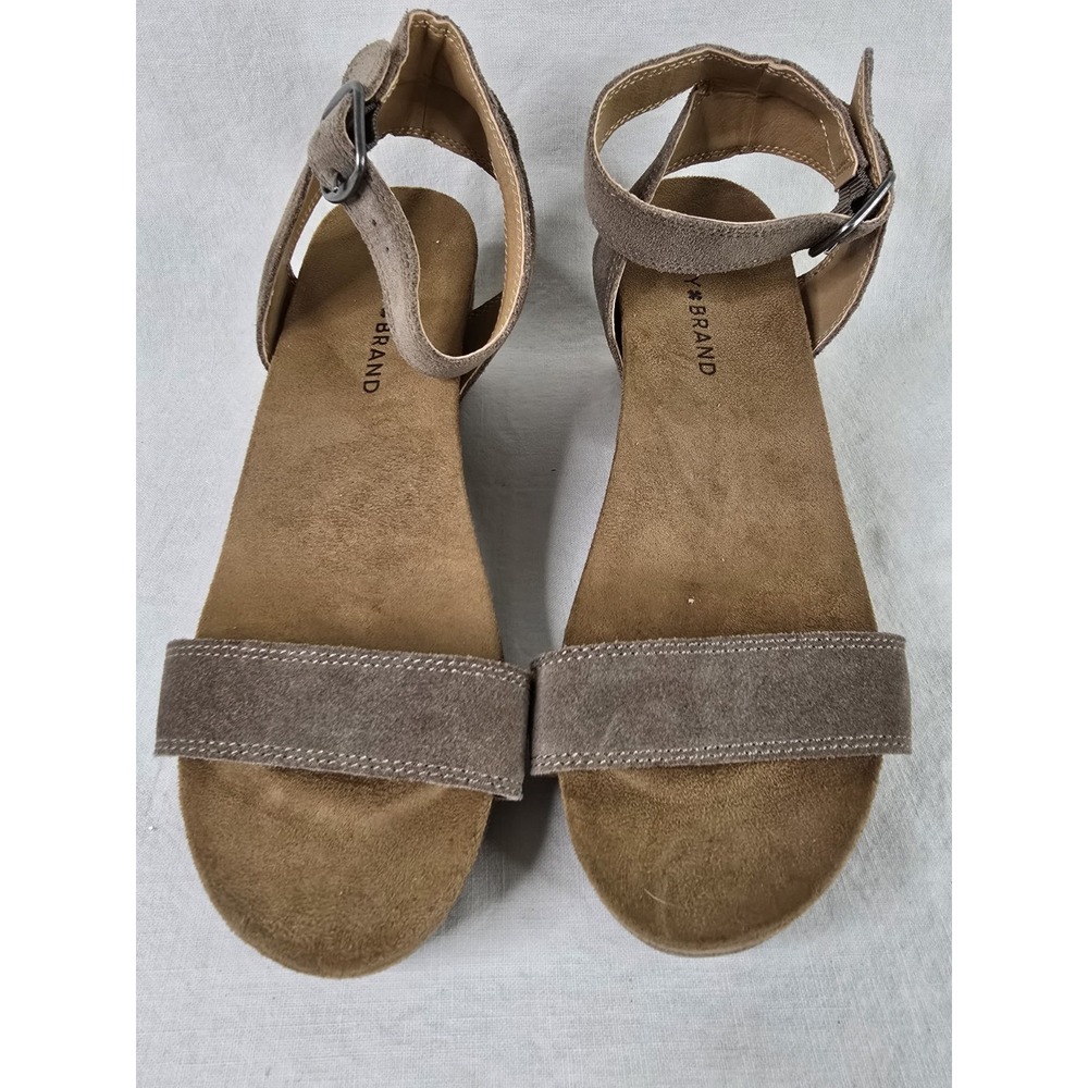 Lucky Brand Karston Womens Taupe Suede Leather Wedge Sandals LK-KARSTON Size 6M